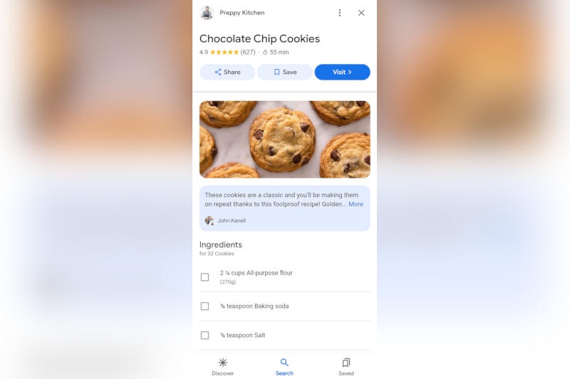 Google начал показывать полные рецепты блюд прямо в результатах поиска
