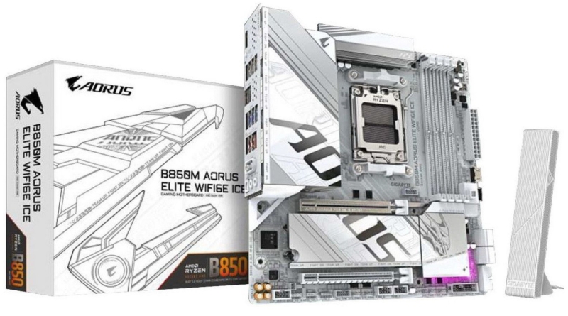 Платы Gigabyte Aorus Elite B850 WiFi7 и Aorus Elite B850M WIFI6E Ice показались на изображениях